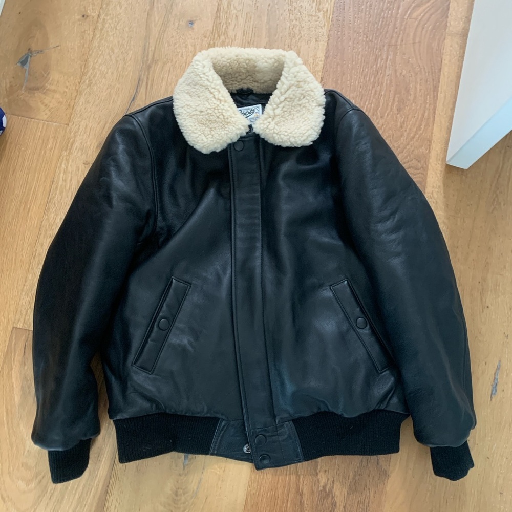 Roots Canada Leather Kids Aviator Jacket with Sherpa Collar XL - Picture 4 of 15